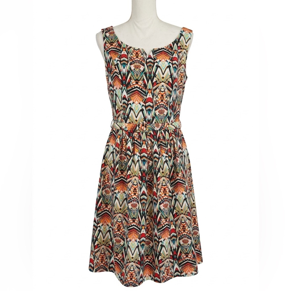 ALYX Sleeveless Belted Cocktail Dress Multi Color Geometric Print 10 NWOT
